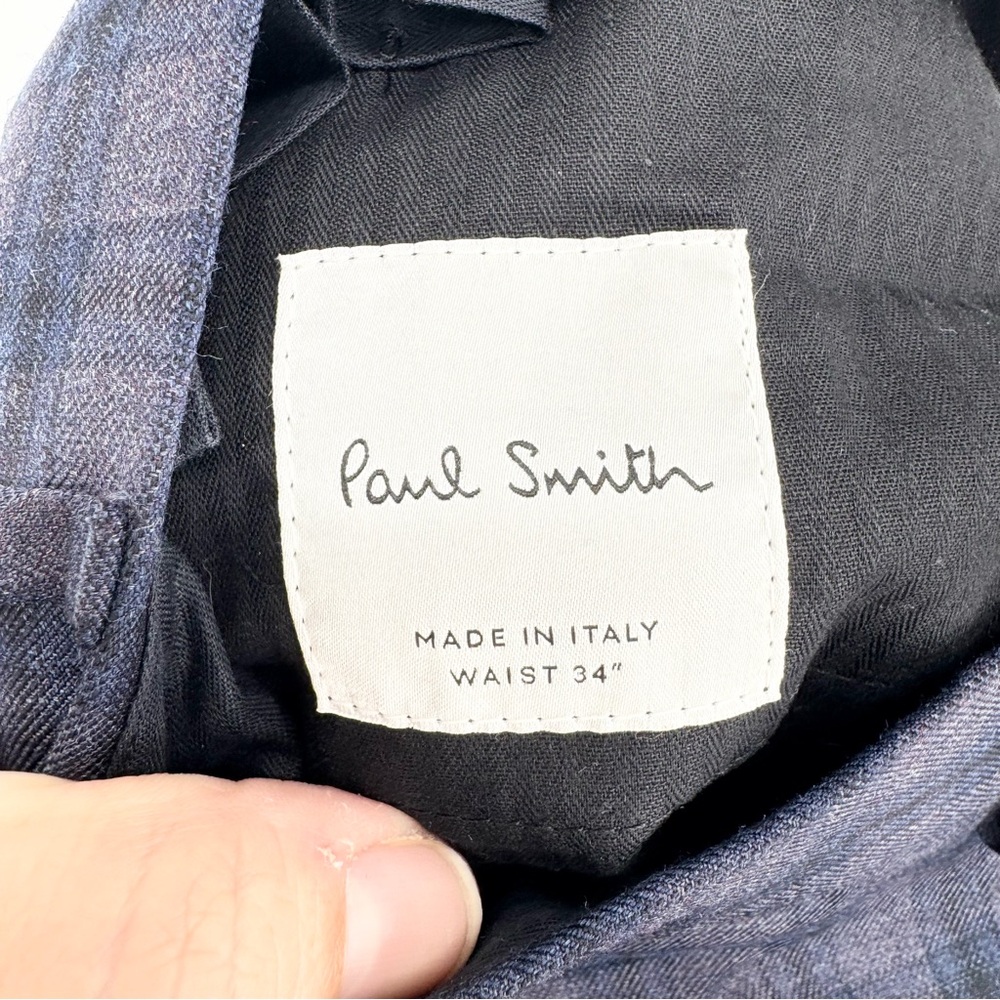 Paul Smith Size 34 TALL Loro Piana Wool Navy Plaid Trouser Dress Pants Business - Picture 9 of 15